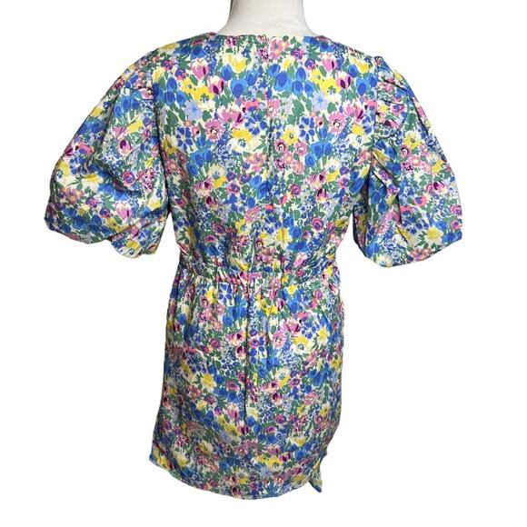 En Saison Ruched Floral Puff Sleeve Mini Day Dress Sz M - Picture 4 of 8